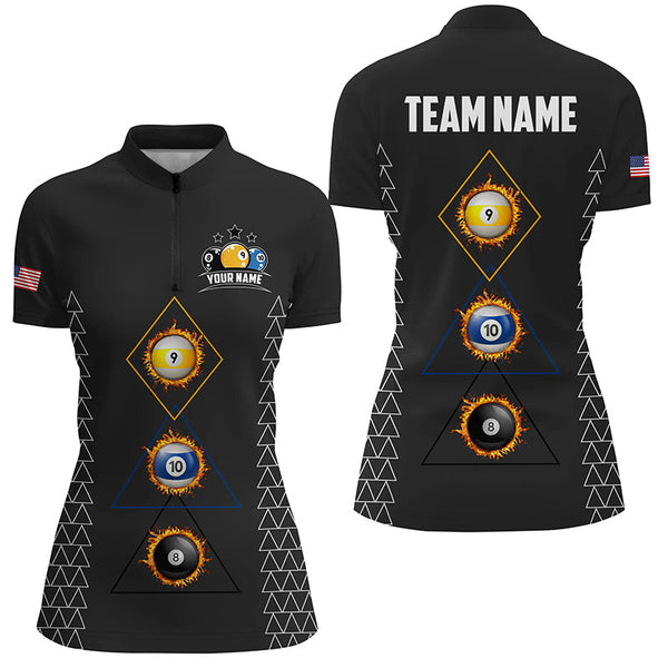 MaxCorners Billiard 8 Ball 9 Ball & 10 Ball Customized Name, Team Name 3D Polo Shirt For Women