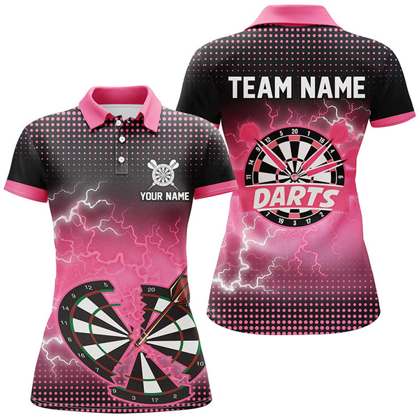 Maxcorners Funny Pink Crack Dartboard Thunder Lightning 3D Printed Custom Women Darts Shirts Darts Team Jerseys