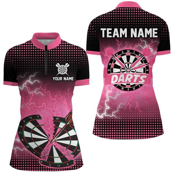 Maxcorners Funny Pink Crack Dartboard Thunder Lightning 3D Printed Custom Men Darts Shirts Darts Team Jersey