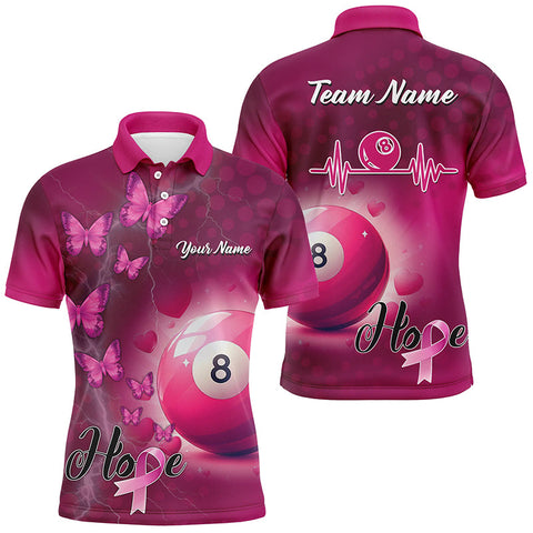 Maxcorners Pink 8 Ball Pool Billiard Shirts For Men Custom Name Breast Cancer Awareness Billiard Team Jerseys