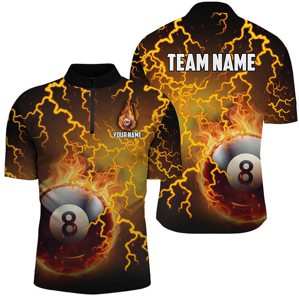 Maxcorners Personalized Fire 8 Ball Pool Thunder Billiard Shirts, Flame Billiard Jerseys