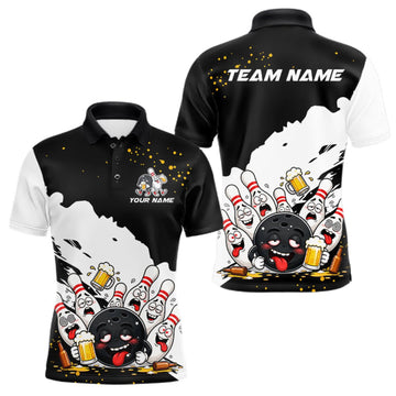 Maxcorners Black And White Funny Beer Drunk Bowling Shirts For Men Custom Bowling League Bowling Team Jersey LM0409
