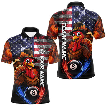 Maxcorners Funny Turkey American Flag Smoke Billiard Shirts For Men Custom Thanksgiving 8 Ball Pool Jersey LM0409