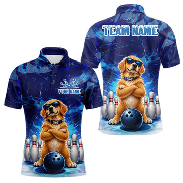 Maxcorners Personalized Blue Funny Golden Retriever Dog Bowling Shirt For Men Custom Bowling Team Jersey LM2709