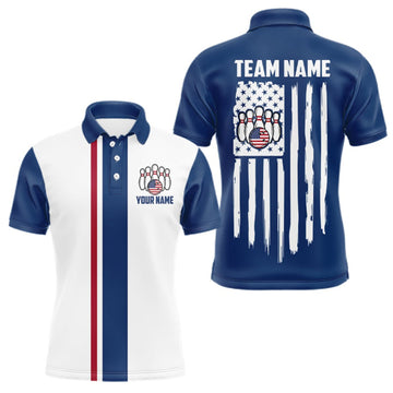 Maxcorners Custom Red, White And Blue American Flag Bowling Shirts For Men, Patriotic Bowling Team Jersey LM2709