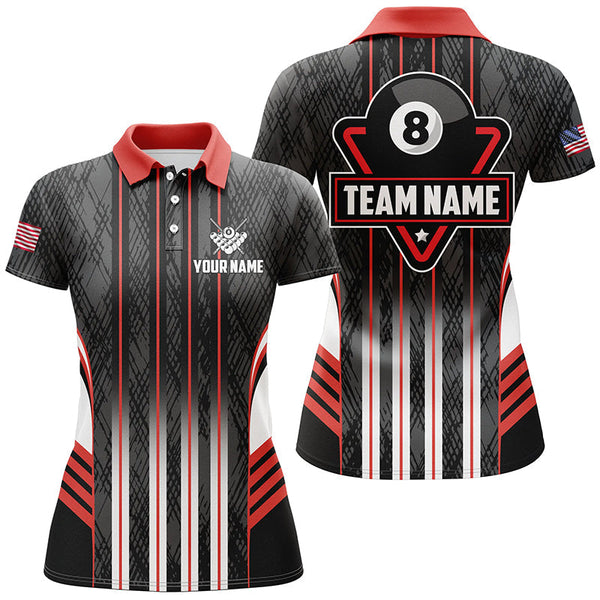 Maxcorners Personalized Red 8 Ball Pool Billiard Jerseys For Women, Billiard League Team Polo & 1/4 Zip Shirts