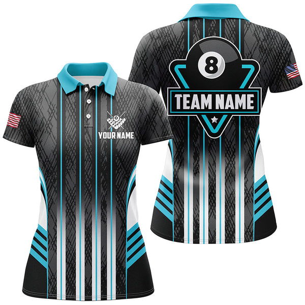 Maxcorners Personalized Blue 8 Ball Pool Billiard Jerseys For Women, Billiard League Team Polo & 1/4 Zip Shirts