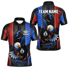 Maxcorners American Flag Eagle 8 Ball Billiard Polo & 1/4 Zip For Men Custom Billiard Jersey, Pool Team Shirt TU2310