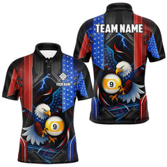 Maxcorners American Flag Eagle 9 Ball Billiard Polo & 1/4 Zip For Men Custom Billiard Jersey, Pool Team Shirt TU2310