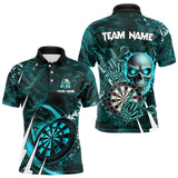 Maxcorners Turquoise 3D Skull Darts Shirts For Men Custom Cool Darts League Team Jerseys