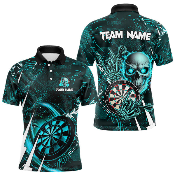 Maxcorners Turquoise 3D Skull Darts Shirts For Men Custom Cool Darts League Team Jerseys