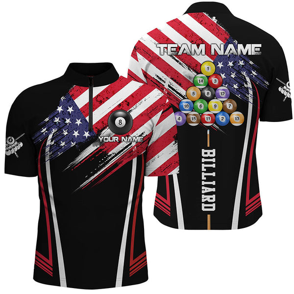 Maxcorners American Flag Pattern Billiard Jersey Customized Name, Team Name 3D Shirt