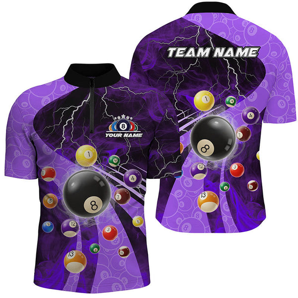 Maxcorners 3D Billiard Balls Pool Shirts Customized Purple Lightning Billiard Jerseys Shorts Sleeve