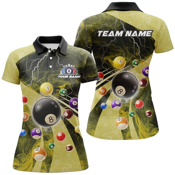 Maxcorners 3D Billiard Balls Pool Shirts Customized Yellow Lightning Billiard Jerseys Shorts Sleeve