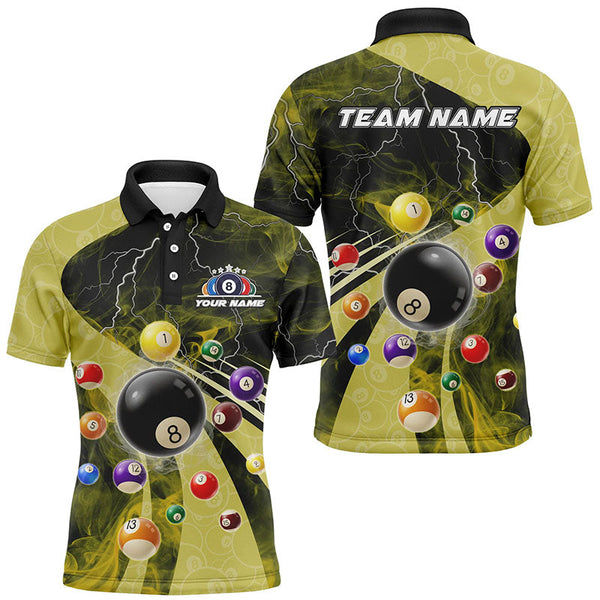 Maxcorners 3D Billiard Balls Pool Shirts Customized Yellow Lightning Billiard Jerseys Shorts Sleeve