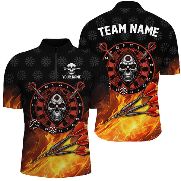 Maxcorners Personalized Skull Best Dart Board 3D Printed Darts Jerseys For Men, Flame Darts Team Shirts |Red