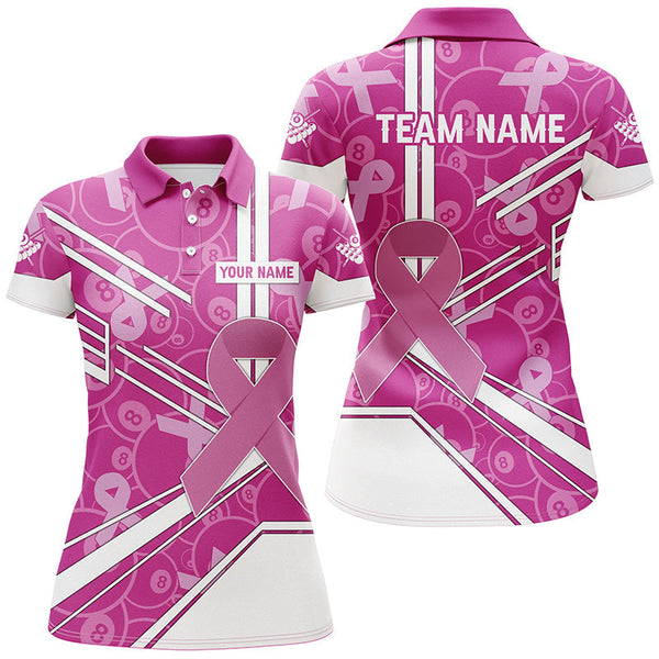 Maxcorners Pink Ribbon Breast Cancer Custom 8 Ball Pattern Billiard Shirts, Pink Billiard Team Jerseys