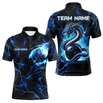 Maxcorners Blue Lightning Thunder Custom Dragon Bowling Shirt For Men Personalized Bowling League Team Jersey LM2709