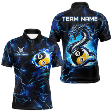 Maxcorners Blue Lightning Yinyang 8 Ball & 9 Ball Dragon Billiard Shirts For Men Custom Pool Team Jersey LM2709