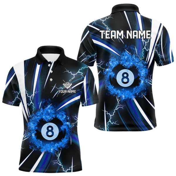 Maxcorners Personalized Blue 8 Ball Pool Fire Men Billiard Shirt Custom Thunder Lightning Billiard Team Jersey