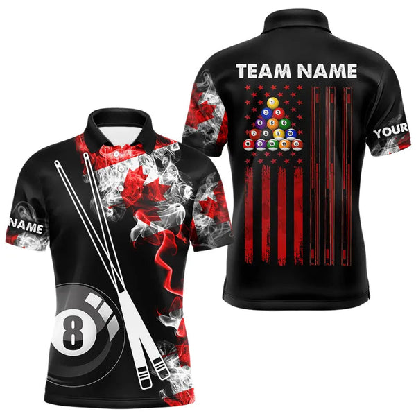 Maxcorners Personalized Canada Flag Smoke 8 Ball Pool Billiard Shirt For Men & Women, Patriotic Billiard Team Jersey