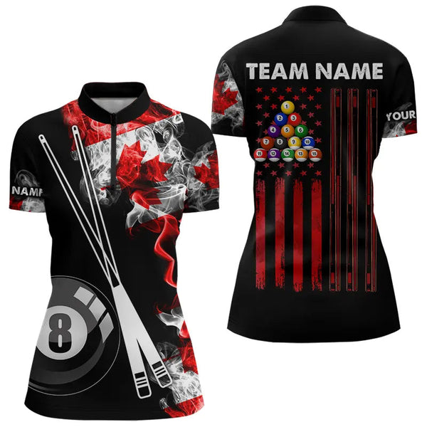 Maxcorners Personalized Canada Flag Smoke 8 Ball Pool Billiard Shirt For Men & Women, Patriotic Billiard Team Jersey