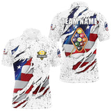 Maxcorners 9 Ball Pool US Flag White Grunge Custom Men's Billiard Shirt, Patriotic Billiard Team Jersey TU2710