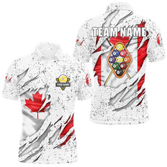 Maxcorners 9 Ball Pool Canada Flag White Grunge Custom Men's Billiard Shirt, Patriotic Pool Team Shirts TU2710