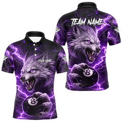 Maxcorners Purple 8 Ball Pool Wolf Lightning Billiard Shirt For Men Custom Billiard Team Jersey Polo & 1/4 Zip