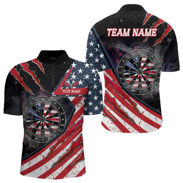 Maxcorners Personalized American Flag Dartboard Smoke Dart Shirts For Men, Pride Patriotic Dart Team Jerseys