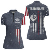 Maxcorners Grunge Navy American Flag 8 Ball Billiard Shirt For Men & Women Custom Patriotic Billiard Shirt Pool Jersey