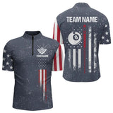 Maxcorners Grunge Navy American Flag 8 Ball Billiard Shirt For Men & Women Custom Patriotic Billiard Shirt Pool Jersey