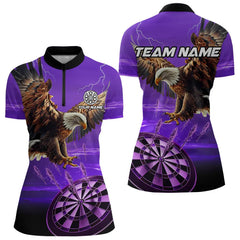 Maxcorners Personalized Purple Dartboard Eagle Darts Shirts For Men Custom Team Darts Jersey Polo & 1/4 Zip