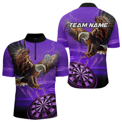 Maxcorners Personalized Purple Dartboard Eagle Darts Shirts For Men Custom Team Darts Jersey Polo & 1/4 Zip