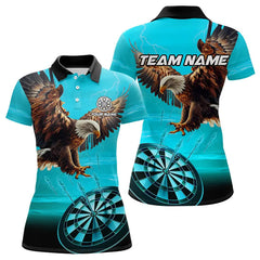 Maxcorners Personalized Cyan Blue Dartboard Eagle Dart Shirts For Men Custom Team Darts Jersey Polo & 1/4 Zip