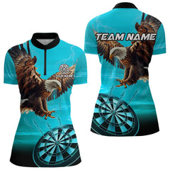 Maxcorners Personalized Cyan Blue Dartboard Eagle Dart Shirts For Men Custom Team Darts Jersey Polo & 1/4 Zip