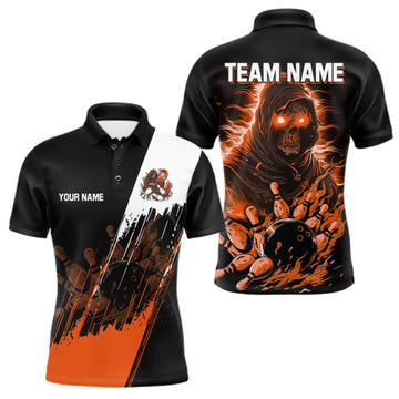Maxcorners Black And Orange Lightning Grim Reaper Skull Bowling Shirts For Men Custom Bowling Team Jersey LM0410