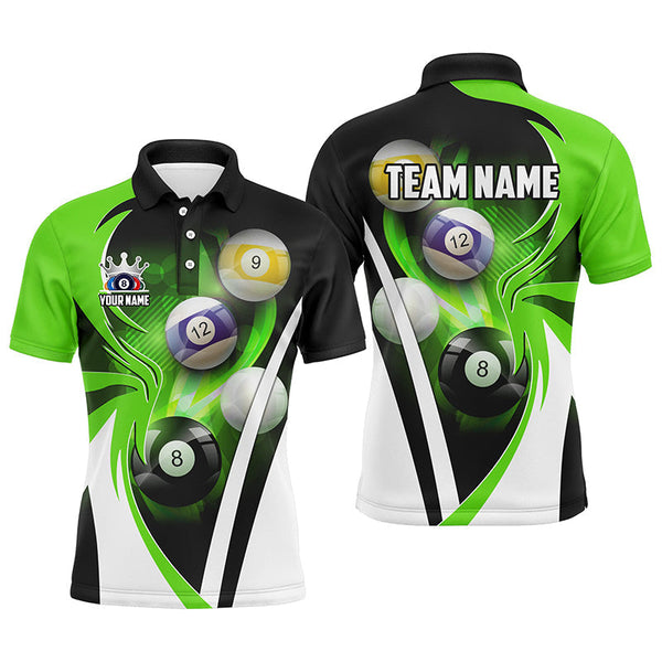 Maxcorners Personalized Billiard Tournament Shirts For Men Custom Team Name Billiard Balls Pool Jerseys |Green