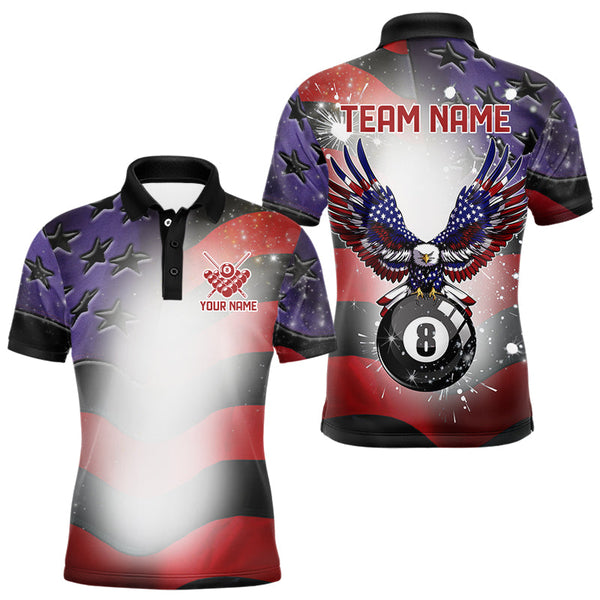 Maxcorners Glowing American Flag Eagle 8 Ball Pool Billiard Shirts For Men Custom Patriotic Billiard Jersey