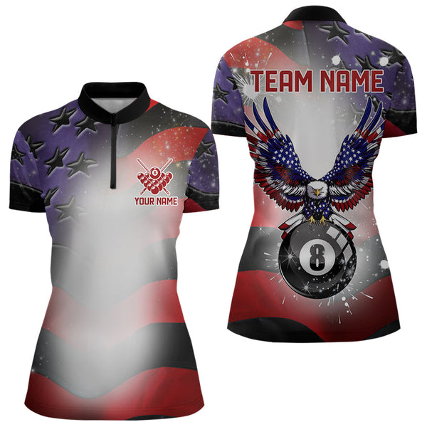 Maxcorners Glowing American Flag Eagle 8 Ball Pool Billiard Shirts For Men Custom Patriotic Billiard Jersey