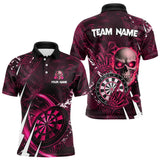 Maxcorners Personalized Pink 3D Skull Darts Polo & 1/4 Zip Shirts For Men Custom Cool Darts League Team Jersey