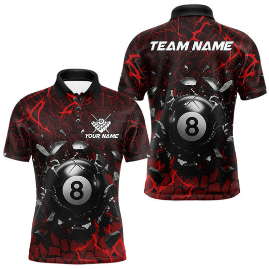 Maxcorners Custom Red 8 Ball Pool Crack Billiard Shirts For Men, Billiard Team Jersey Polo & Quarter Zip