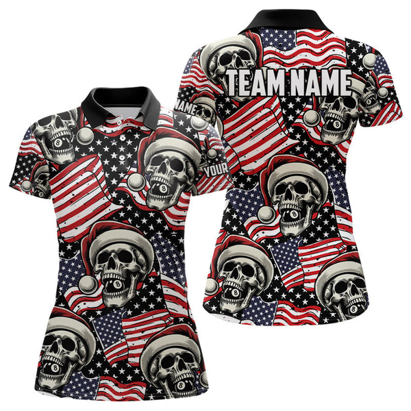 Maxcorners American Flag Santa Skull Custom Christmas Billiard Shirts Patriotic Xmas Billiard Jersey