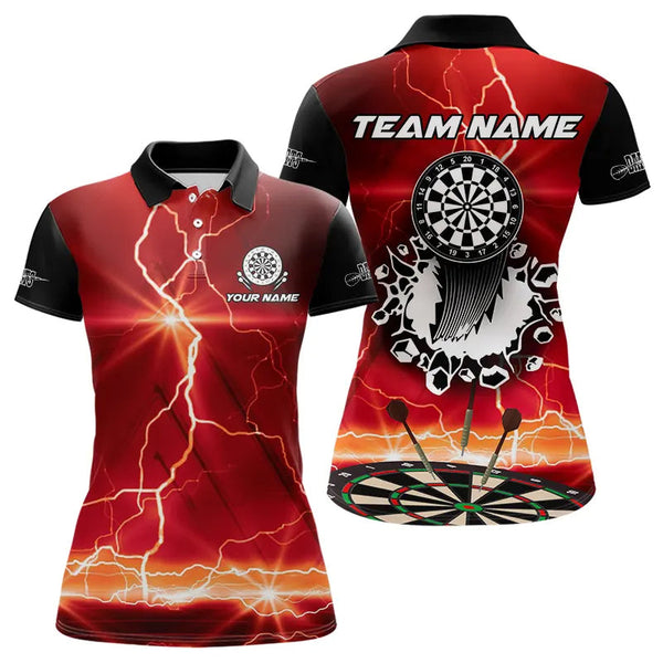 Maxcorners Funny Dartboard Thunder Lightning Custom Red Black Dart Shirt For Men, Dart Jerseys Polo & 1/4 Zip