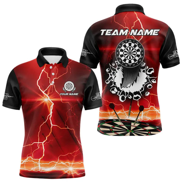 Maxcorners Funny Dartboard Thunder Lightning Custom Red Black Dart Shirt For Men, Dart Jerseys Polo & 1/4 Zip