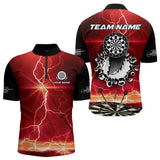 Maxcorners Funny Dartboard Thunder Lightning Custom Red Black Dart Shirt For Men, Dart Jerseys Polo & 1/4 Zip