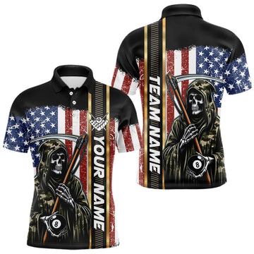 Maxcorners Camo Grim Reaper 8 Ball Billiard Shirt For Men Custom American Flag Pool Team Jersey Polo, 1/4 Zip