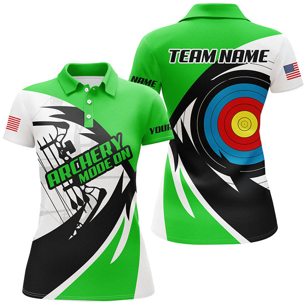 Maxcorners Personalized Green Archery Jerseys Men Polo & Quarter-Zip Shirts Custom Archery Bow Shirts