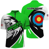 Maxcorners Personalized Green Archery Jerseys Men Polo & Quarter-Zip Shirts Custom Archery Bow Shirts