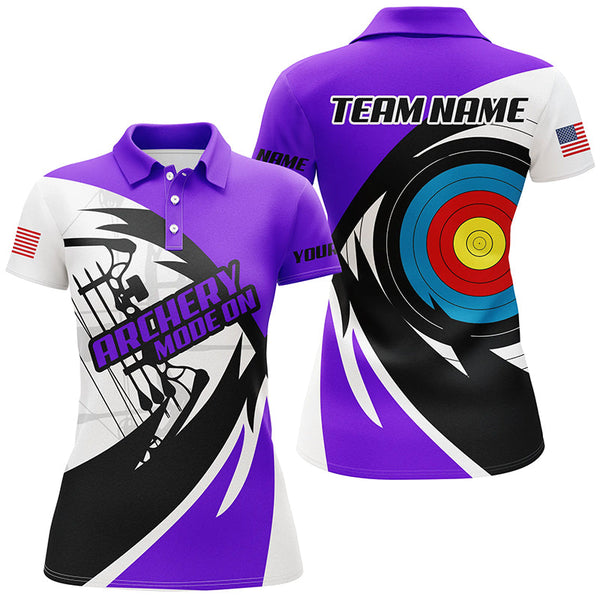 Maxcorners Personalized Purple Archery Jerseys Men Polo & Quarter-Zip Shirts Custom Archery Bow Shirts